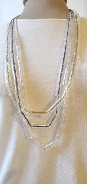 3 strands -tube glass beads crochet statement necklace