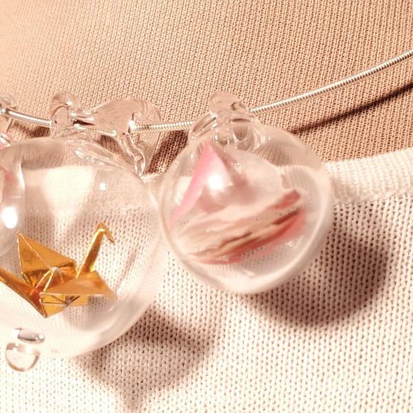 Paper Crane glass bubble necklace trio picture