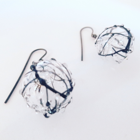 Glass blown bubble earrings- stained glass pod