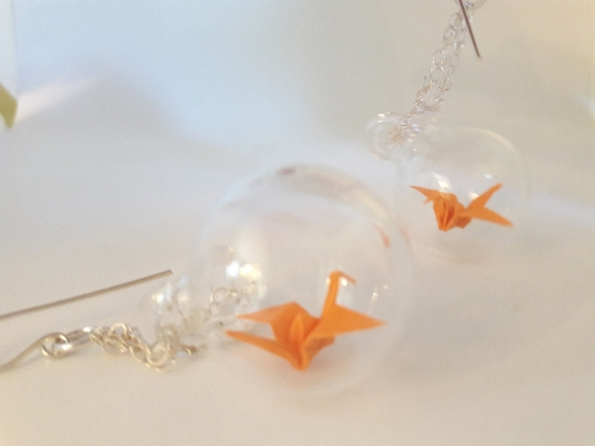 Paper crane glass earrings picture