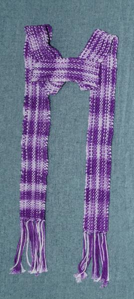 Handwoven Women's Scarf Purple and White Plaid Cotton picture