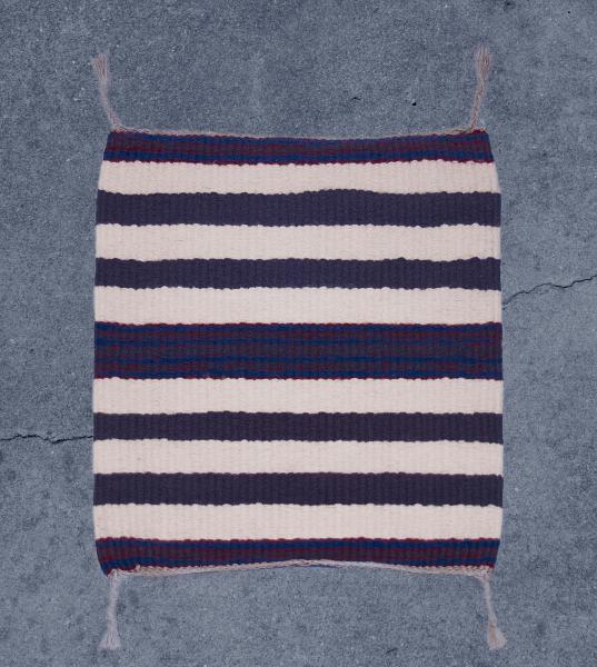Striped Rug, Handwoven Wool in Charcoal Gray, Off White, Blue and Rust