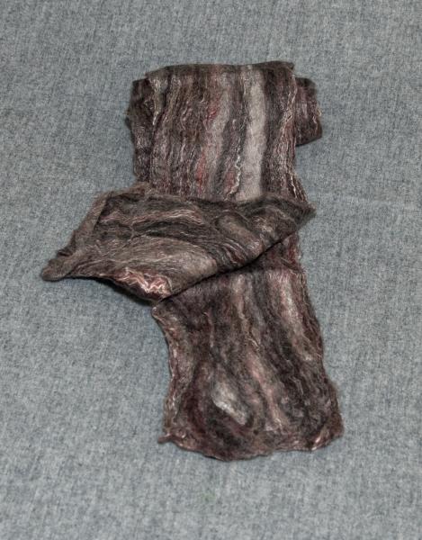 Merino Wool and Silk Women's Felted Scarf. Color is Poppy Seed Black