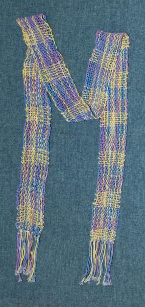 Women's Scarf, Handwoven Cotton. Pastel Shades of Purple, Blue and Yellow picture