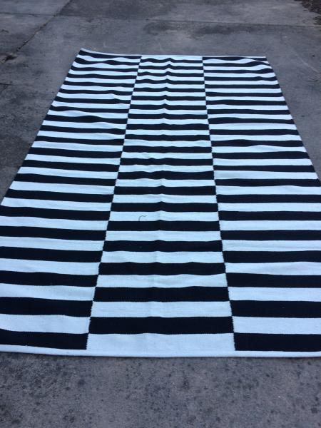Handwoven Organic Cotton Rug, Black and White Stripes