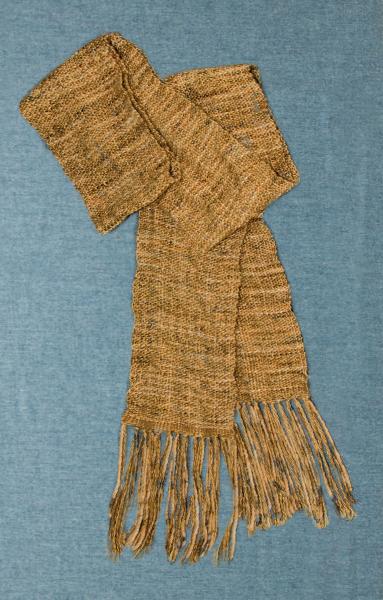 Men's Or Women's Scarf, Merino Wool & Silk, Handwoven. Gold with Flecks of Blue and Off White