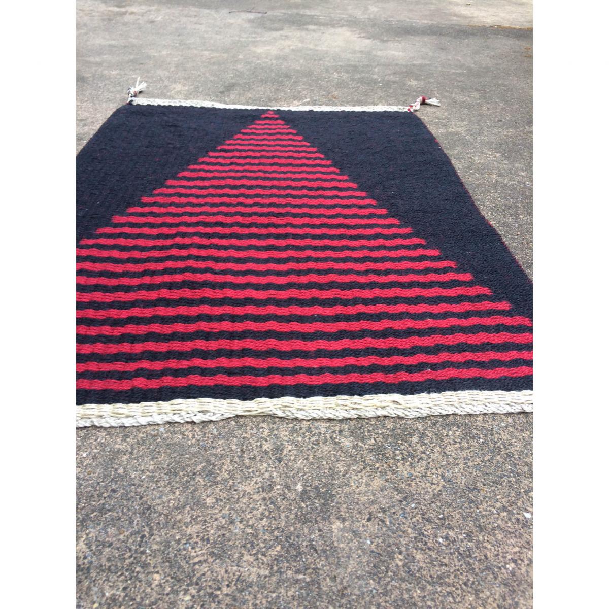 Handwoven Wool Rug, Black and Red Geometic Pattern picture