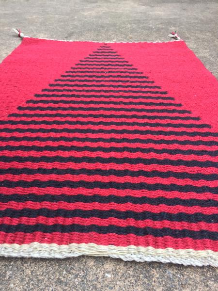 Handwoven Wool Rug, Black and Red Geometic Pattern