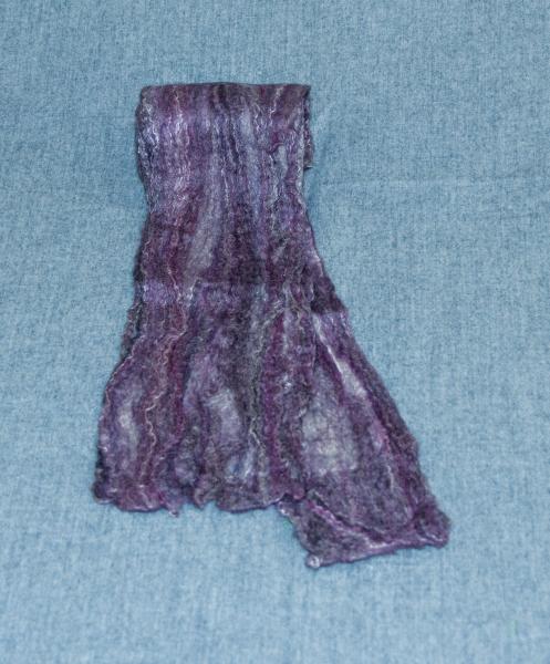 Merino Wool and Silk Women's Felted Scarf. Color is Black Current Purple
