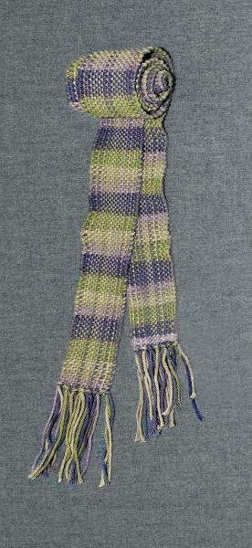 Women's Handwoven Cotton Scarf. Shades of Purples and Greens picture