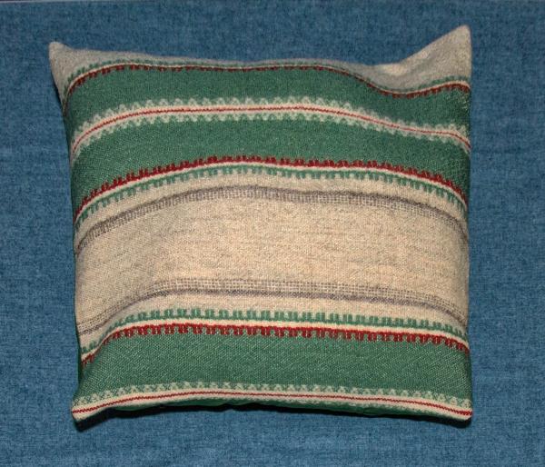Handwoven Striped Throw Pillow, Wool, in Shades of Green, Rust and Tan