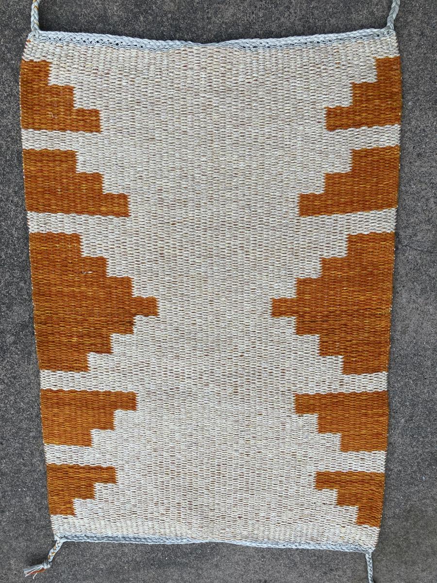 Handwoven Rug or Wall Hanging. Two Rugs in One. Burnt Orange and Cream picture