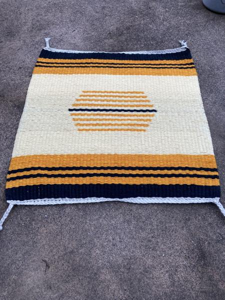 Handwoven Rug or Wall Hanging. Two Rugs in One. Deep Gold, Black, and Cream