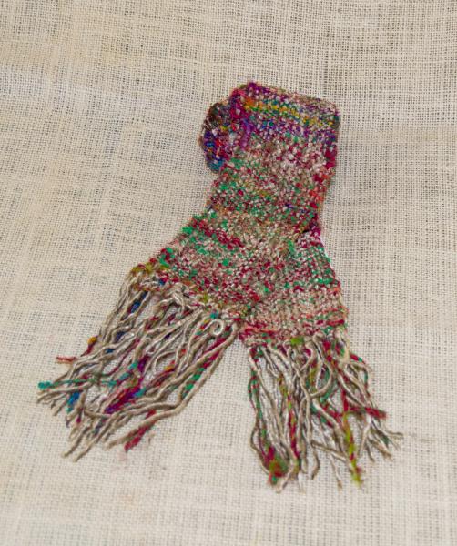 Handwoven Women's Scarf. Recycled Sari Silk & Silver Grey Chenille