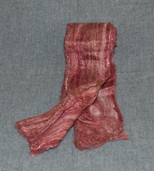 Merino Wool and Silk Women's Felted Scarf. Color is Pomegranate Red