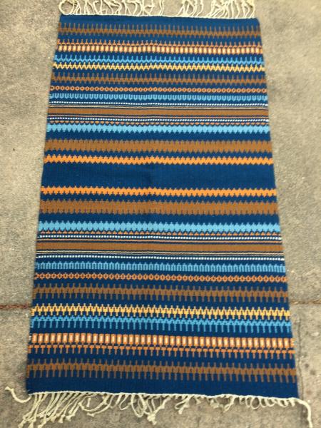 Handwoven Rug, 100% Hand Dyed Wool, Blues and Oranges picture