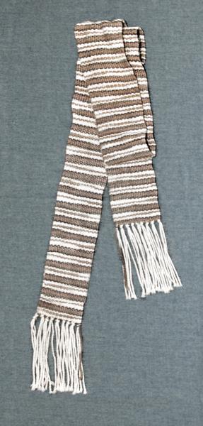 Men's or Women's Unisex Handwoven Striped Scarf in Muted Shades of Tan and Charcoal Grey with Off White