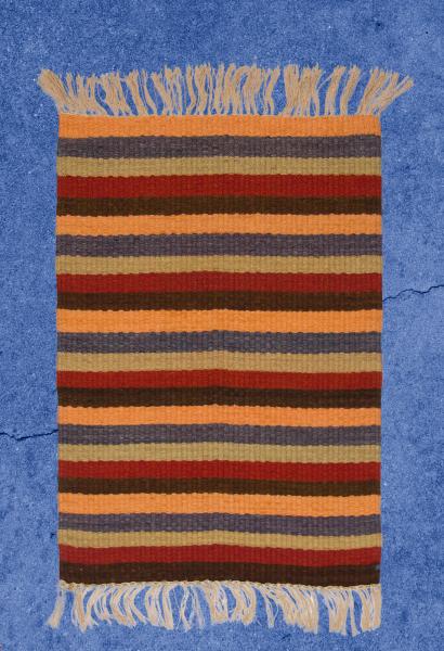 Handwoven Mood Rug™. Earth Tones on One Side (Rust, Salmon, Gray, Brown, Sage), Bright Colors on One Side (Turquoise, Red, Yellow Gold) picture