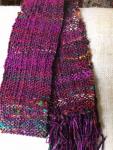 Women's Scarf. Handwoven Upcycled Sari Silk w/Plum Chenille.