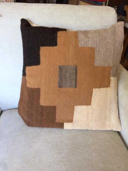 Brown Square Handwoven Throw Pillow, Geometic Pattern