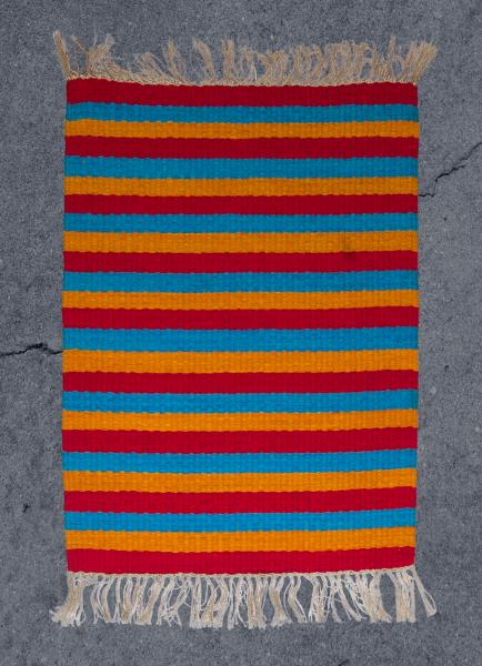 Handwoven Mood Rug™. Earth Tones on One Side (Rust, Salmon, Gray, Brown, Sage), Bright Colors on One Side (Turquoise, Red, Yellow Gold) picture