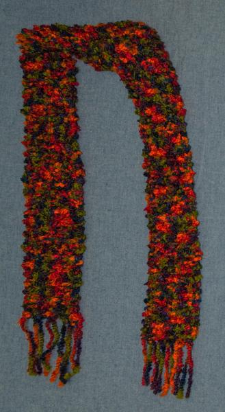 Hand Knit Boy's or Girl's Scarf. Fall Colors of Red, Orange, Rust, Green, Blue picture