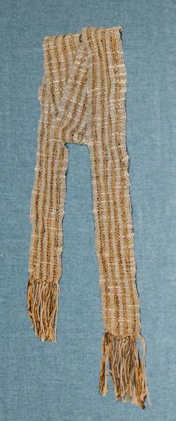 Unisex Handwoven Scarf in Tan Linen, Cotton, Silk and Chenille picture