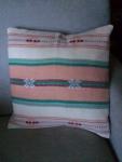 Handwoven Square Throw Pillow, Cotton, Southwestern Design, Pastel Pinks and Greens