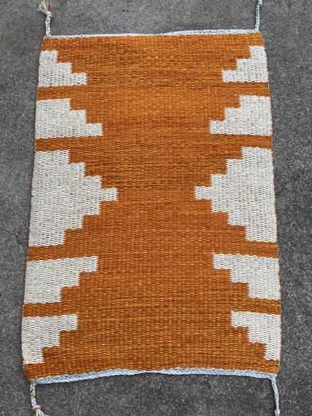 Handwoven Rug or Wall Hanging. Two Rugs in One. Burnt Orange and Cream picture