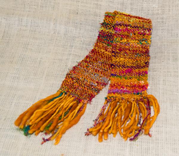 Women's Scarf. Handwoven Sari Silk & Uruguayan Gold Wool picture