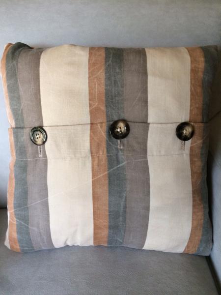 Distressed Striped Cotton Pillow, Upcycled From San Francisco Estate