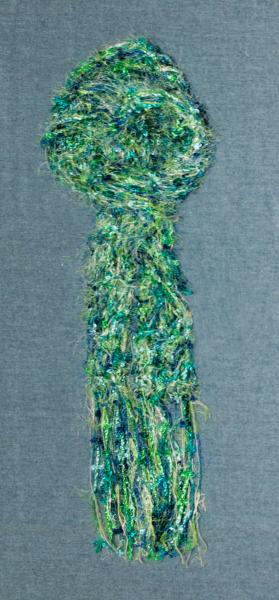 Women's Scarf, Hand Knit Lacy Green and Blue