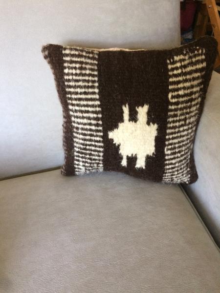Brown Geometric Square Throw Pillow, Handwoven, Hand Dyed Wool