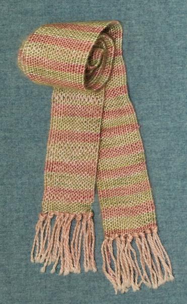 Silk and Mohair Women's Handwoven Striped Scarf. Lime Green and Pink picture