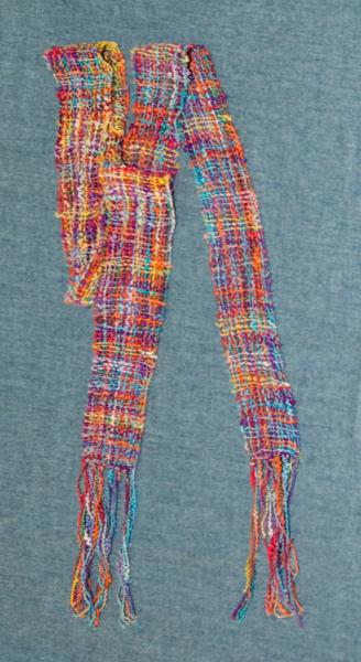 Women's Scarf, Orange, Yellow and Blue Handwoven