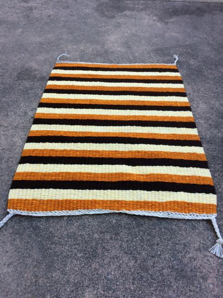 Handwoven Striped Rug, Natural Dyes, Brown, Burnt Orange and Lemon Yellow