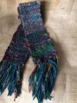 Handwoven Women's Scarf. Upcycled Sari Silk & Teal Blue Woo