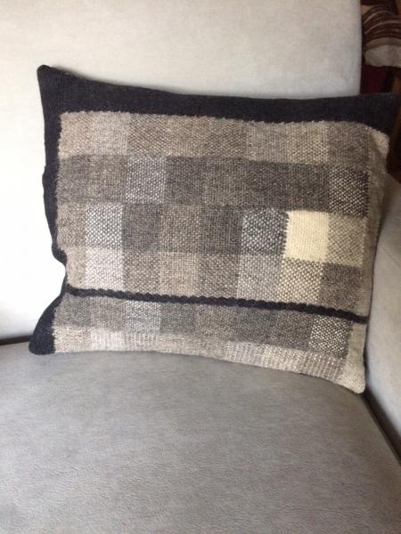 Pillow, Handwoven Checks in Black, Gray and Off White