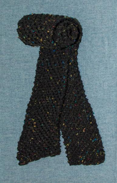 Men's or Women's Unisex Scarf, Hand Knit, Black Tweed