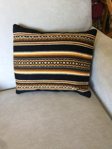 New Black and Gold Striped Throw Pillow, Handwoven