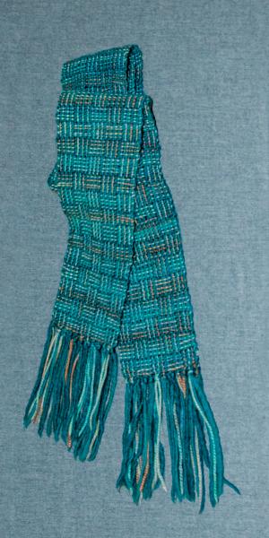 Women's Scarf, Handwoven, Turquoise & Blue Wool and Silk
