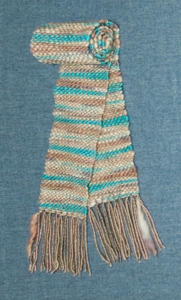 Women's Striped Handwoven Scarf in Turquoise, Tan, and Off White picture