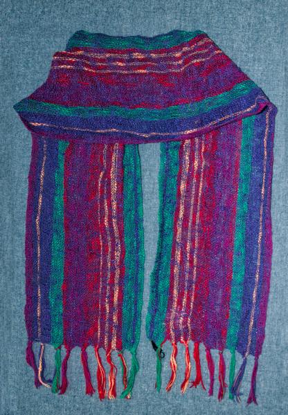 Handwoven Women's Cotton Scarf in Blue, Red, Green, Purple, Pink. Striped picture