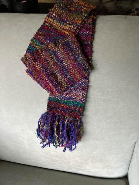 Women's Scarf, Handwoven Recycled Sari Silk, Uruguayan Wool, Purple picture