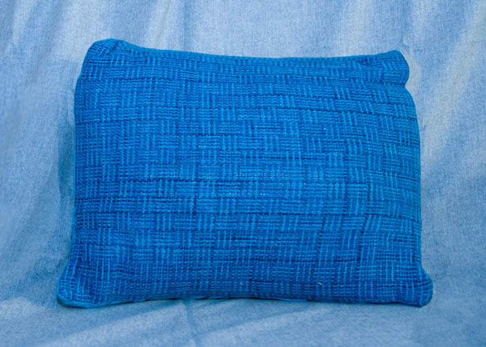Floor Pillow, Handwoven, Wool in Blue and Turquoise