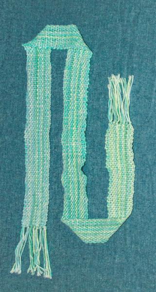 Women's Scarf , Handwoven Cotton in Soft Pastels of Sea Greens and Blue