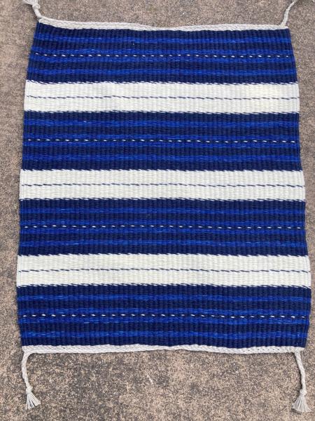 Handwoven Rug in Indigo Blues and White, Hand Dyed Wool
