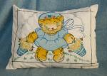 Hand Embroidered Cotton Kitten Throw Pillow