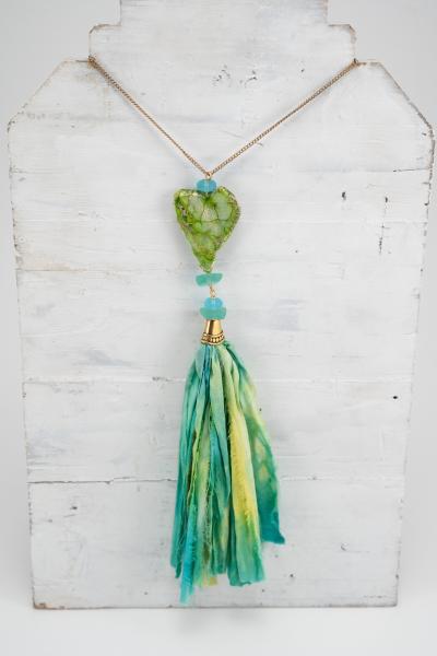 Blue Green Pendant necklace with tassel