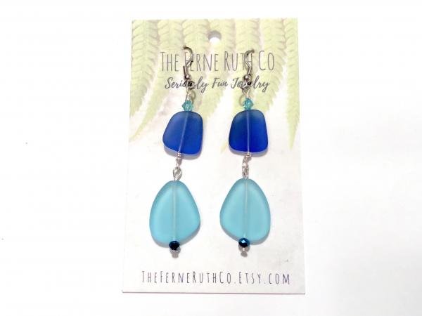 Sea Glass (man made) earrings-royal blue & turquoise blue picture